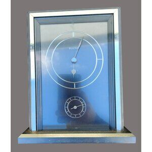 Sleek Black Bulova Quartz Table Clock With Chrome Frame D20 N